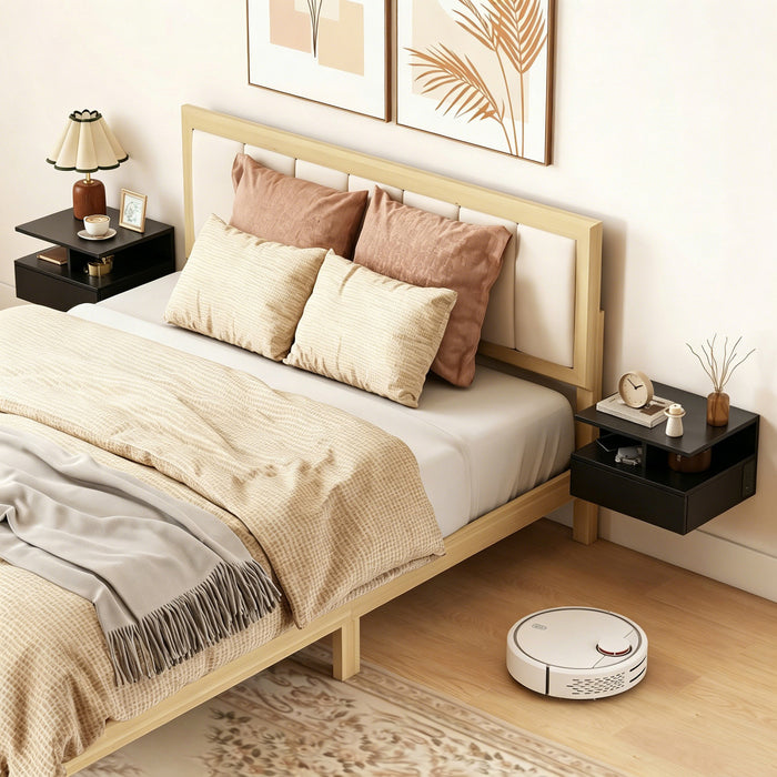 HOMCOM Floating Nightstand Set of 2, Bedside Table with with Power Outlets