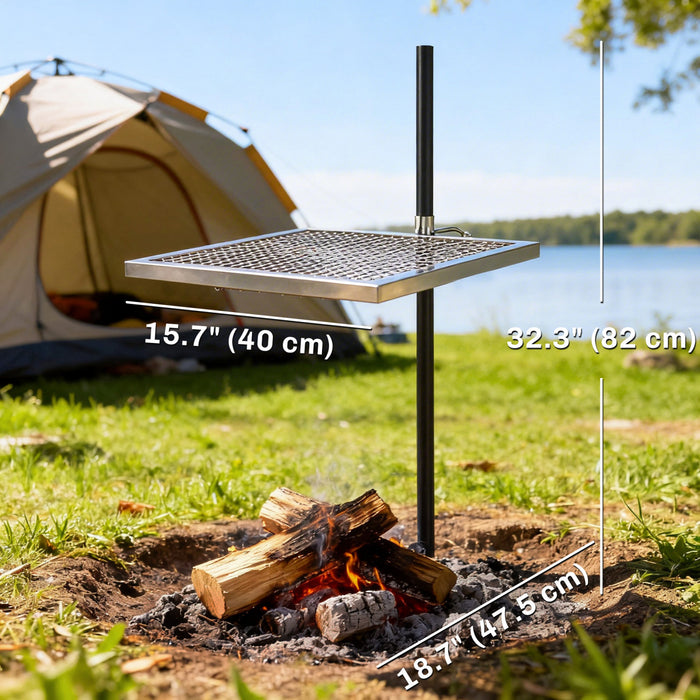 Outsunny Swivel Campfire Grill, 360° Adjustable Heavy Duty Chrome-Plated Steel Campfire Cooking Grate, Portable Fire Pit Grill for Outdoor Camping, Silver