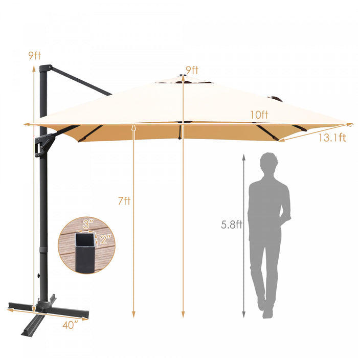 Costway 10'x13' Patio Offset Cantilever Umbrella Aluminum 360° Rotation Tilt Beige