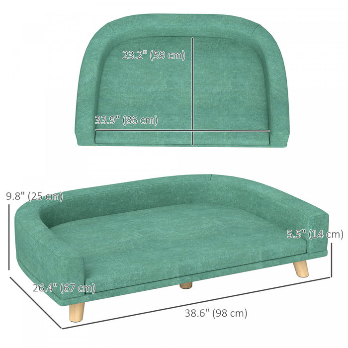 PawHut Dog Sofa, Dog Couch Bed for Large Dogs, Elevated Pet Cat Sofa Bed with Removable Washable Cover, Anti-slip Foot Pads, Green