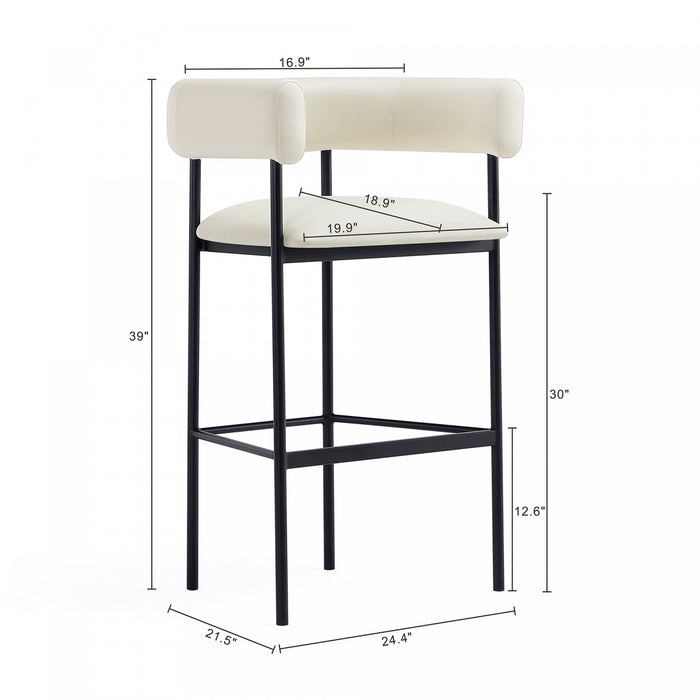 Onda Contemporary Vegan Leather Metal Upholstered Barstool in Ivory