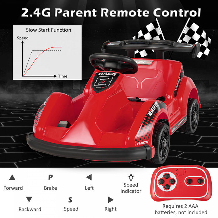 6v Battery Powered Go Kart Kids Ride On 4 Wheel Racer Rc W/ Bumper & Music Red