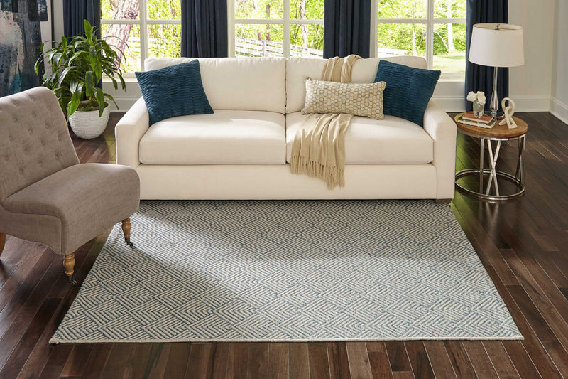 Laura Contemporary 7'10\" x 10'10\" Area Rug in Blue Indoor Area Rug