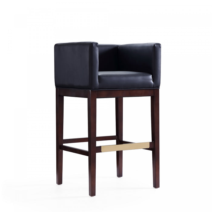 Kingsley Mid-Century Modern Wood Upholstered Barstool in Black - Set of 3
