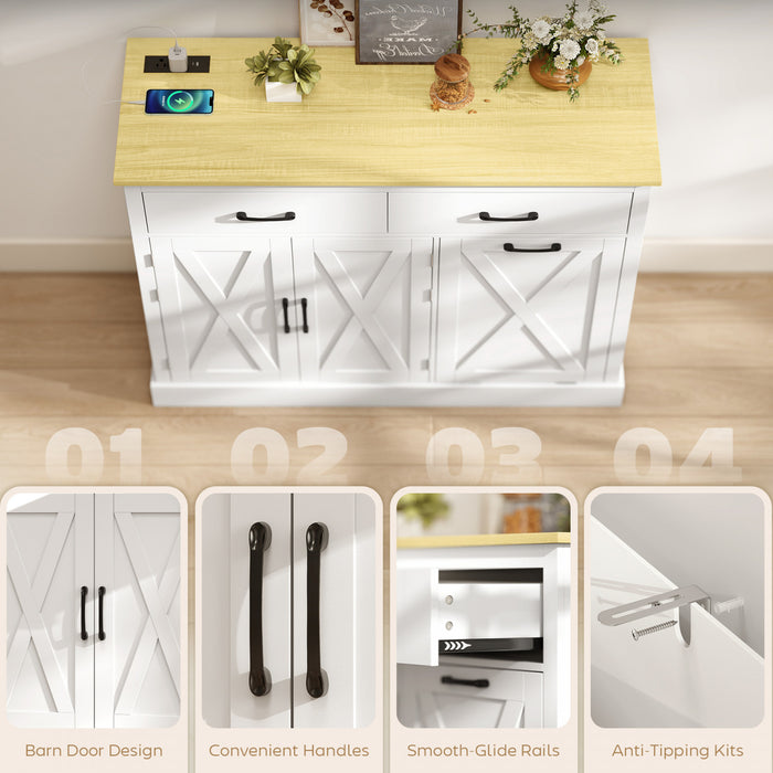 HOMCOM Tilt Out Trash Cabinet with Charging Station, Kitchen Island, White