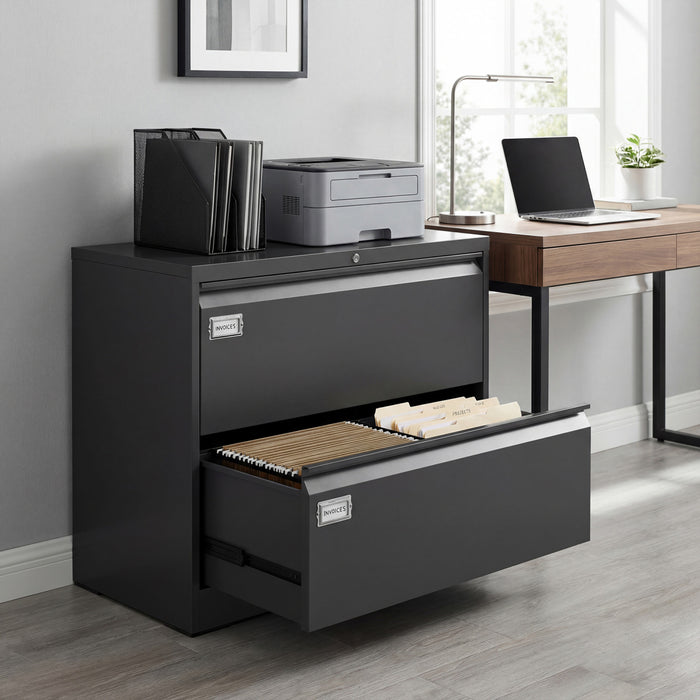 HOMCOM Lateral File Cabinet Steel Filing Cabinet for A4 Letter Legal Black