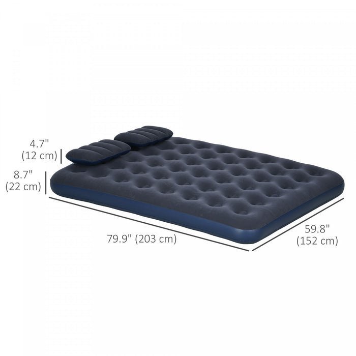 Outsunny Queen Air Mattress With 2 Pillows, Inflatable Double Air Bed, Blue
