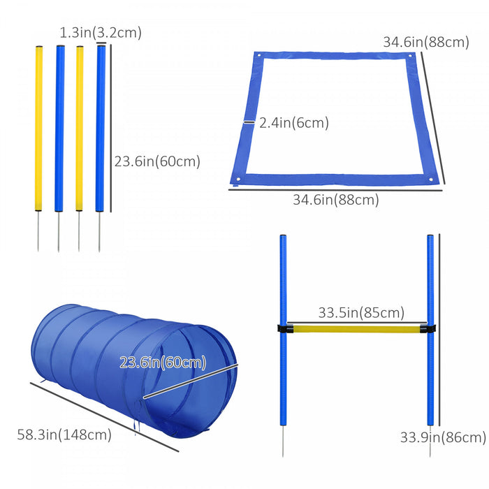 PawHut Dog Agility Starter Kit Pet Outdoor Exercise Training Set Tunnel 4 Weave Poles High Jumper