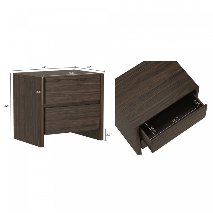 Linda Modern 24\" Nightstand in Walnut Brown (2-Drawer)