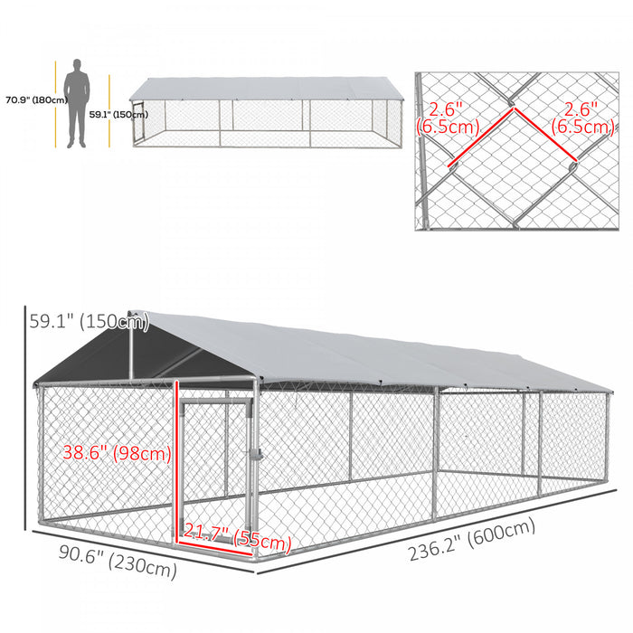 Pawhut Outdoor Dog Kennel Dog Run With Waterproof, Uv Resistant Cover For Medium And Large Sized Dogs, 19.7' X 7.5' X 4.9', Silver