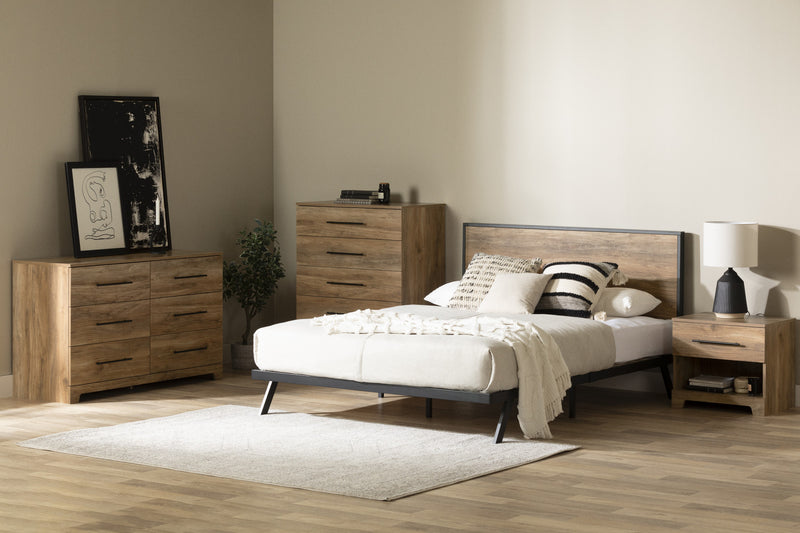 Barcelo Metal-Framed Bed Set Natural Mango and Matte Black - South Shore Queen Bed