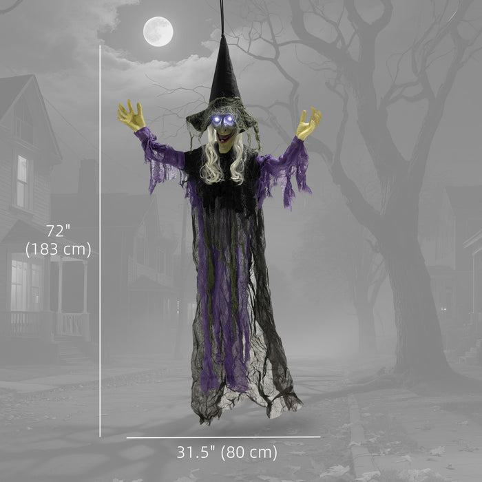 Outsunny 6ft Halloween Animated Hanging Witch, Scary Halloween Decorations