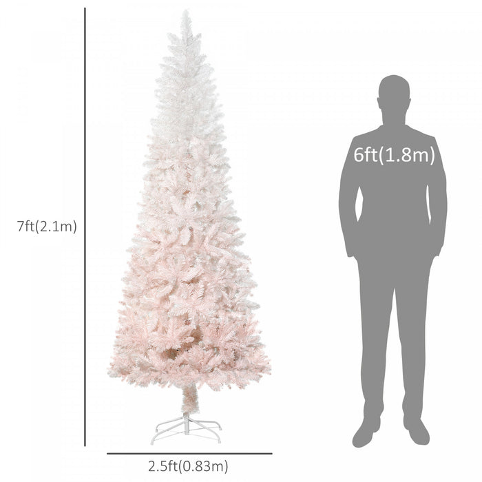 Homcom 7 Foot Artificial Christmas Tree With Metal Base Pink And White
