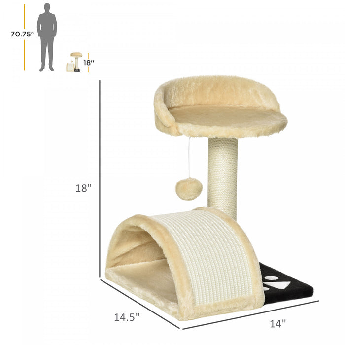 Pawhut 18\" Cat Scratching Tree Kitty House Kitten Activity Centre Pet Bed Post Furniture With Hanging Toy (beige)