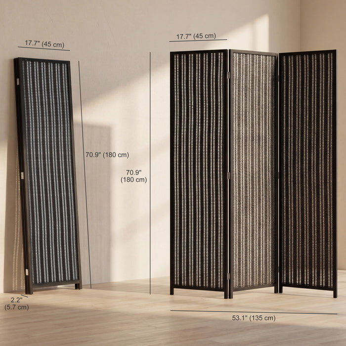 HOMCOM 3 Panel Room Divider with Handwoven Bamboo, Folding Privacy Screen