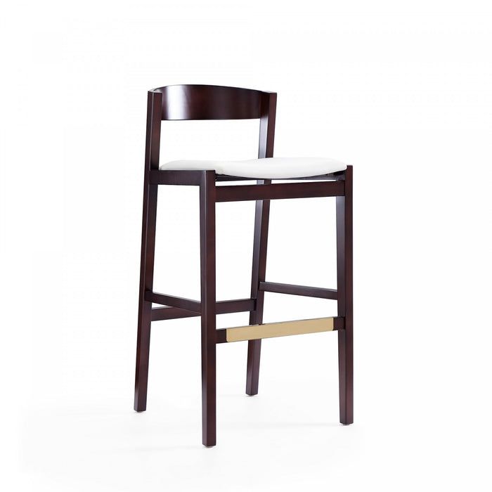Klismos Mid-Century Modern Wood Upholstered Barstool in Ivory - Set of 3