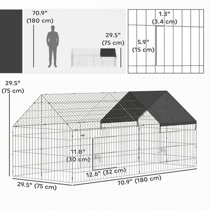 PawHut Metal Chicken Coop, 71\" x 29.5\" x 29.5\" Small Animal Cage, Chicken Run for Yard, Portable Poultry Cage w/ UV-Resistant Cover for Rabbits, Ducks, Turtles, Guinea Pigs, Black