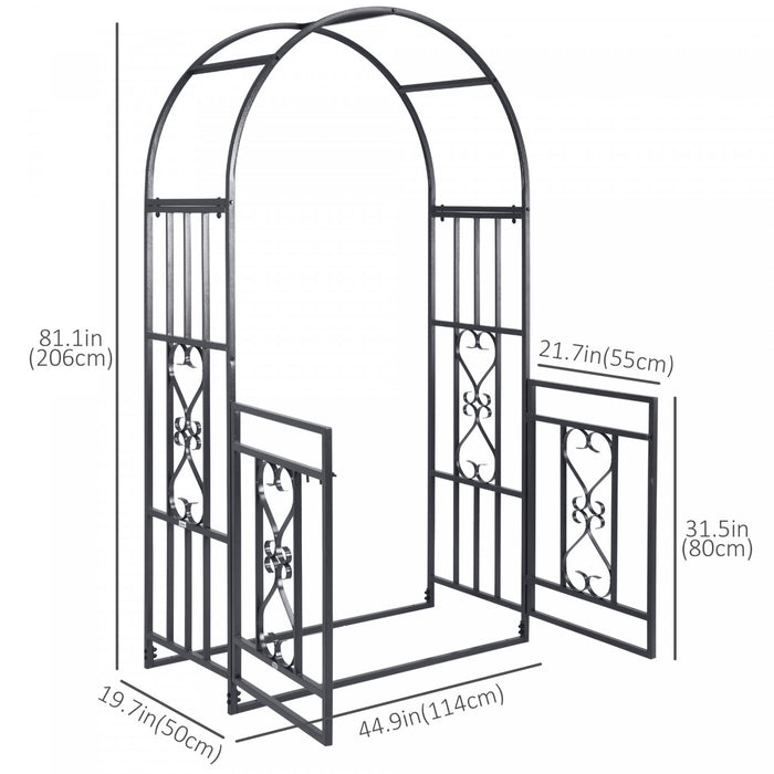 Outsunny 6.7 Ft Steel Garden Arch With Gate Outdoor Courtyard Lawn Backyard
