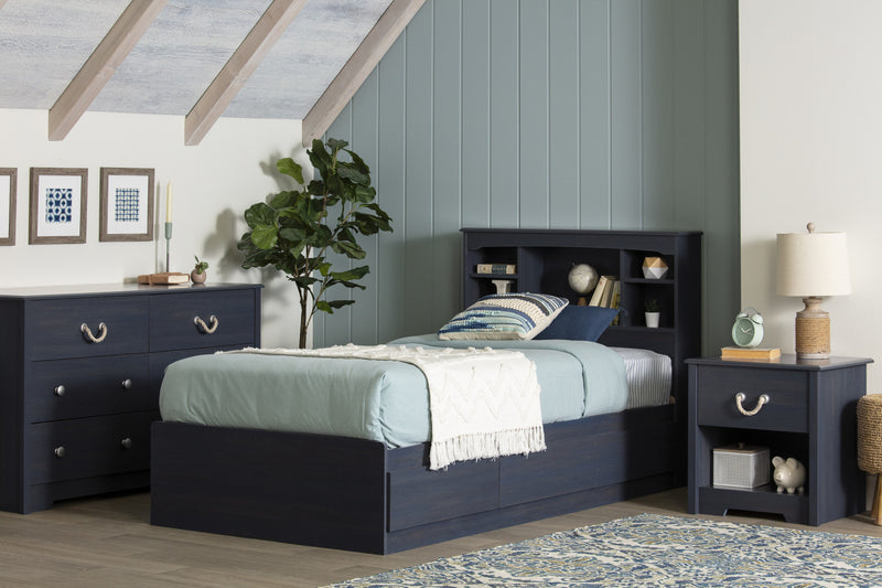 Aviron Mates Bed And Bookcase Headboard Set Blueberry - South Shore
