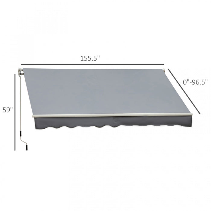 Outsunny 13' X 8' Manual Retractable Patio Awning Sun Shade Outdoor Deck Window Door Canopy Shelter Aluminum Frame Grey