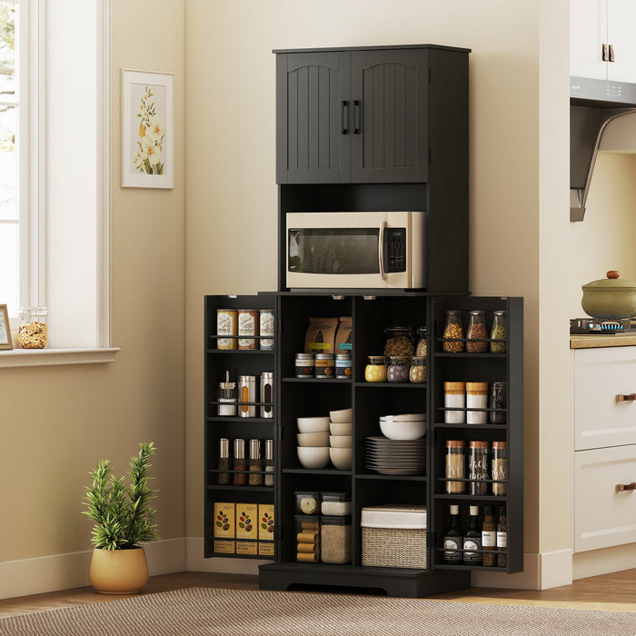 HOMCOM 71.5\" Tall Pantry Cabinet, Kitchen Cupboard with Spice Racks, Black