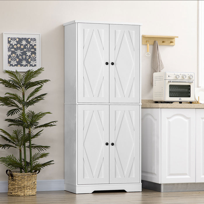 HOMCOM 71\" Farmhouse Tall Kitchen Pantry Storage Cabinet, White