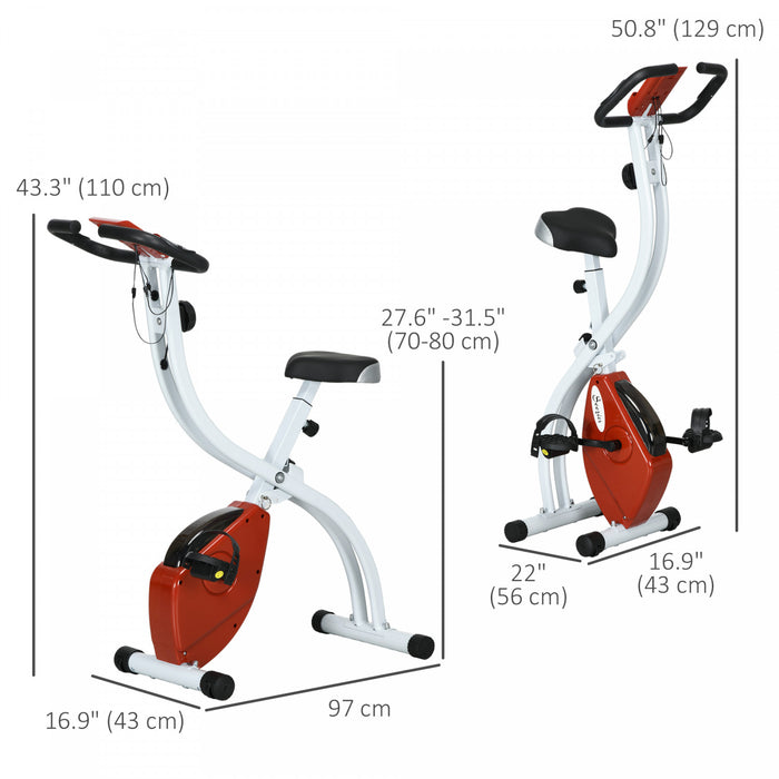 Soozier Foldable Exercise Bike With 8-level Resistance And Wheels, Red