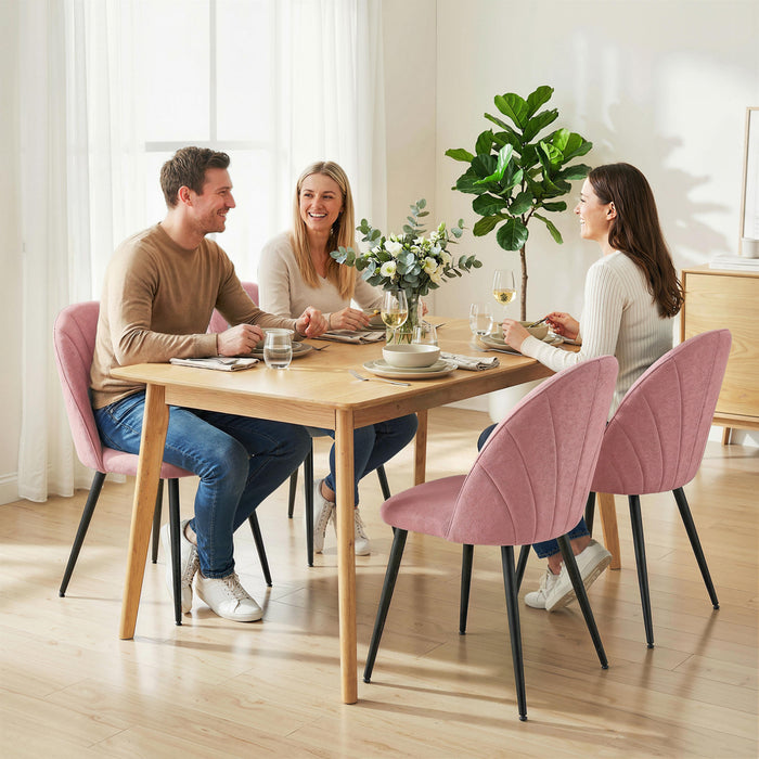 HOMCOM Dining Chairs Set of 4 Kitchen Chairs with Metal Legs Pink