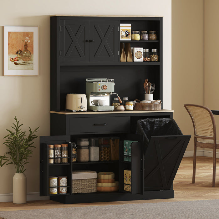 HOMCOM 69\" Pantry Cabinet, Kitchen Cabinet with Charging Station, Black