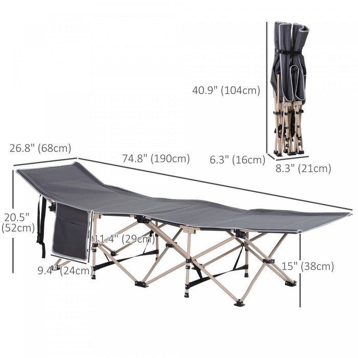 Outsunny Folding Camping Cot, Portable Sleeping Bed For Travel, Grey