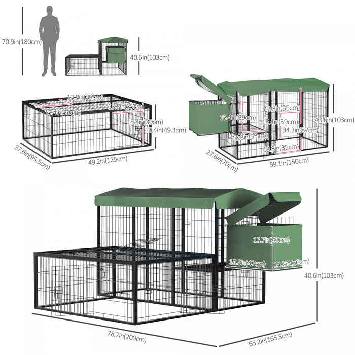 Pawhut Metal Chicken Coop, Outdoor Hen House Poultry Duck Goose Cage With Water-resistant Canopy, Run, Nesting Box, Lockable Doors, Green