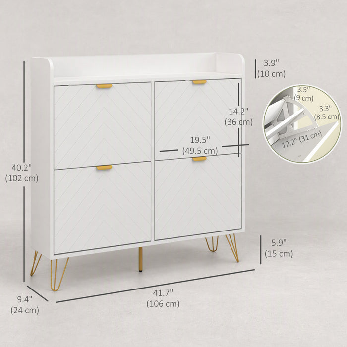 HOMCOM Slim Shoe Storage Cabinet with 4 Flip Drawers and Adjustable Shelves
