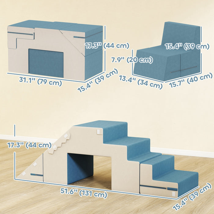 Qaba Climbing Foam Blocks For Toddlers, 2-piece Soft Play Foam Climbing Toys With Detachable Cover, Indoor Climb And Crawl Activity Playset, Blue