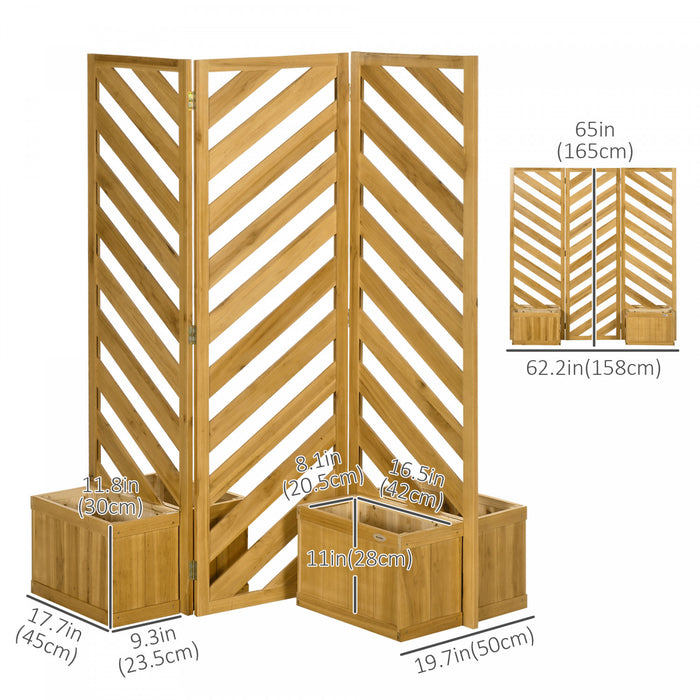 Outsunny Outdoor Privacy Screen With 4 Planters And 3 Hinged Privacy Panels