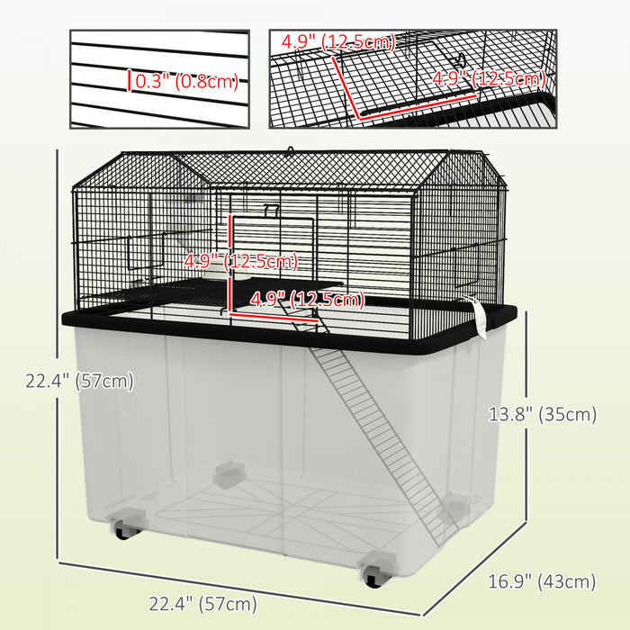 Pawhut Hamster Cage With Accessories, Portable Small Animal Cage Includes Detachable Bottom, Ramp, Platform, Food Bowl, Water Bottle, 22\" X 17\" X 22\"