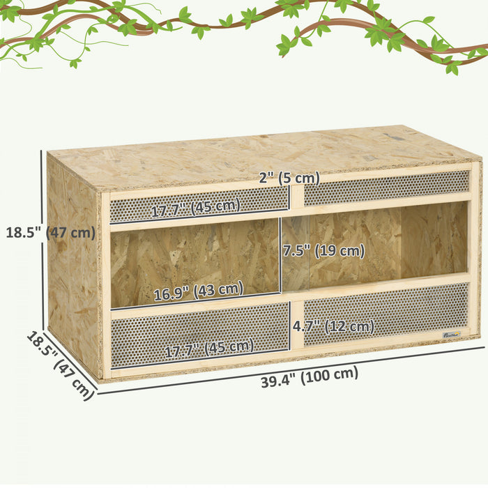 PawHut Reptile Terrarium, 58 Gallon Reptile Tank w/ Transparent Sliding Doors, Breathable Mesh for Bearded Dragon, Lizards, Horned Frogs, Snakes and Chameleons, 39\" x 18.5\" x 18.5\"