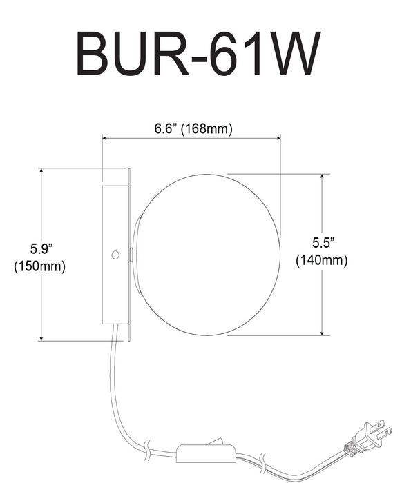 Dainolite Burlat 1 Light Wall Lamp Matte Black White Glass