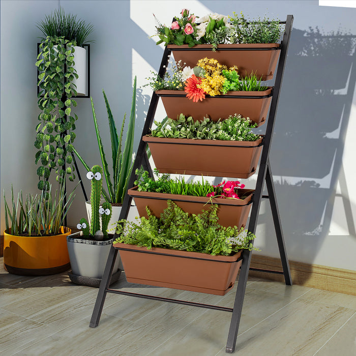 Costway 5-tier Vertical Garden Planter Box Elevated Raised Bed W/5 Container Brown