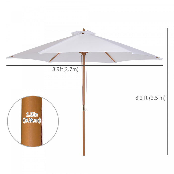 Outsunny ⌀9' X 8' H Patio Umbrella, Marketumbrella W/ Hardwood Frame White