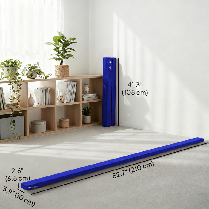 Soozier 7FT Folding Balance Beam, Gymnastics Beam with Suede Surface, Blue