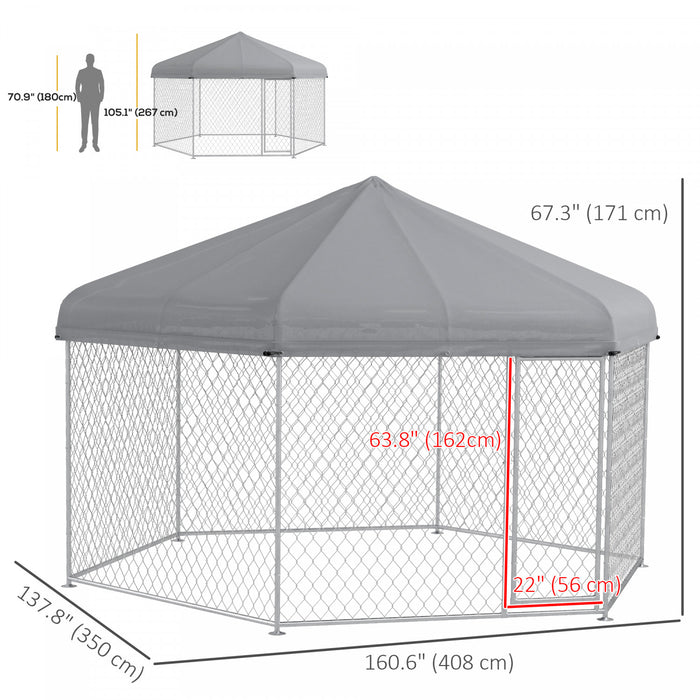 Pawhut Outdoor Dog Kennel Dog Run With Waterproof, Uv Resistant Cover For Medium And Large Sized Dogs, 13.4' X 11.5' X 8.8', Silver
