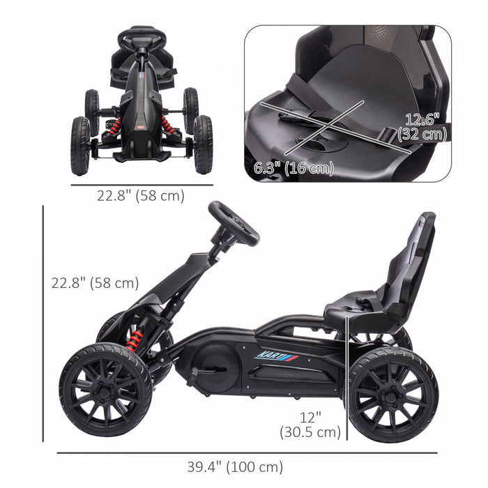 Aosom Go Kart For Kids, Pedal Car With Adjustable Seat, Forward, Backward, Handbrake, Shock Absorption For 3-8 Years, Black