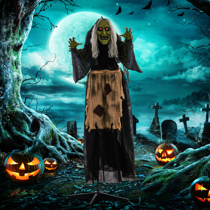 Outsunny 47\" Witch Halloween Decoration with Sound Activated Light Up Eyes