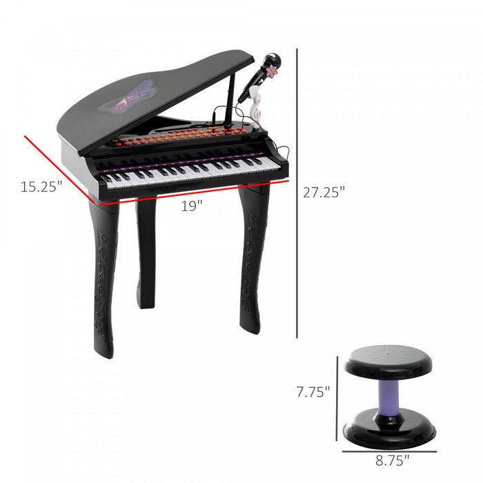 Qaba Mini Electronic Musical Piano 37 Key Keyboard Multifunction Kids Toy With Microphone Stool, Black