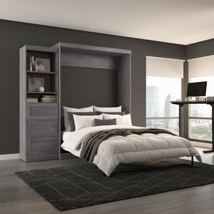 Bestar Pur Queen Murphy Bed and Shelving Unit with Drawers 90-Inch Wall Bed - Bark Grey