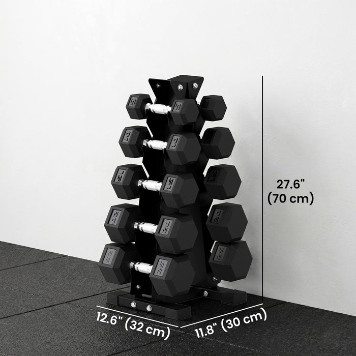 Soozier 150lbs Hex Dumbbell Weight Set with Vertical Rack for Home Gym