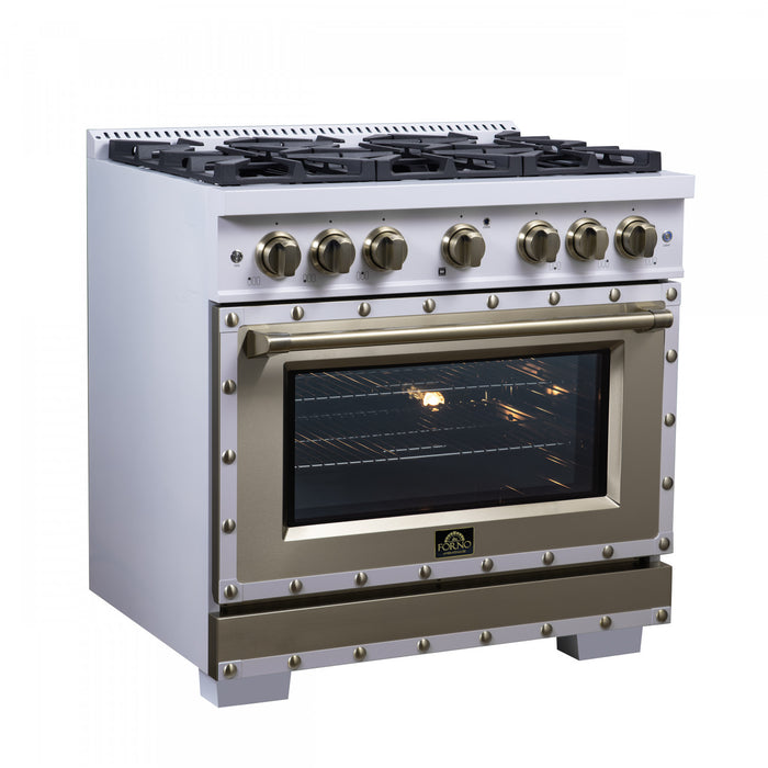 Forno Ambassador 36\" Dual Fuel Range in White, 6 Sealed Burners, 5.2 cu.ft. Oven - FFSGS6199-36CPWHT