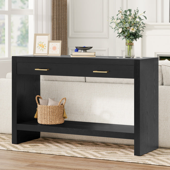 Aubrey 47.5\" Farmhouse Style Sofa Table with Storage - Black