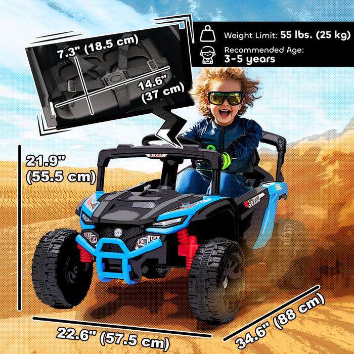 Qaba 12V Kids Ride On Car Truck with Dual Motors, Rear Suspension, Battery Powered Electric Vehicle with Remote Control, LED Lights, Music, Horn for 3-5 Years Boys Girls, Blue