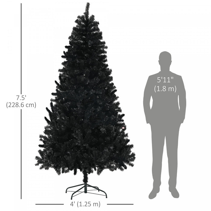 HOMCOM 7.5ft Artificial Christmas Tree with Auto Open, Steel Base, Black